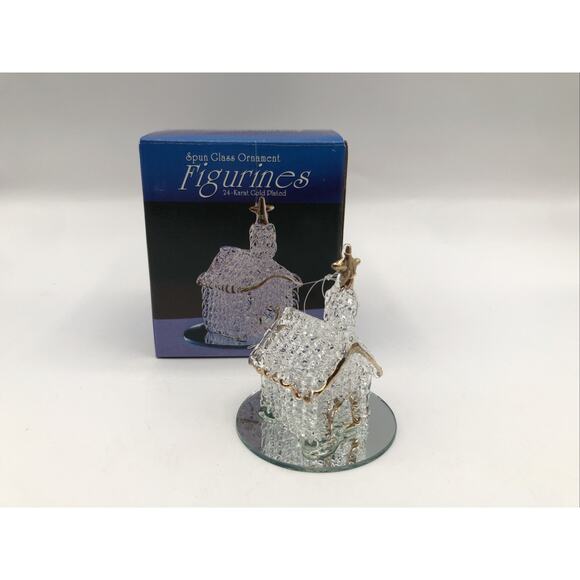 NEW Spun Art Glass Ornament Figurines On Mirror 24 Karat Gold Plated - Set of 4 - Picture 10 of 11